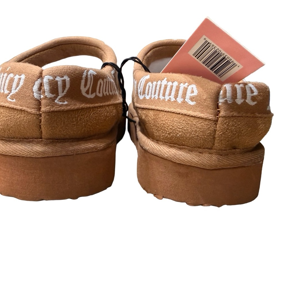 Juicy Couture JC-ONEY Tan Suede Platform Clog Slippers Faux Fur Lined Sz 6 - Picture 9 of 14